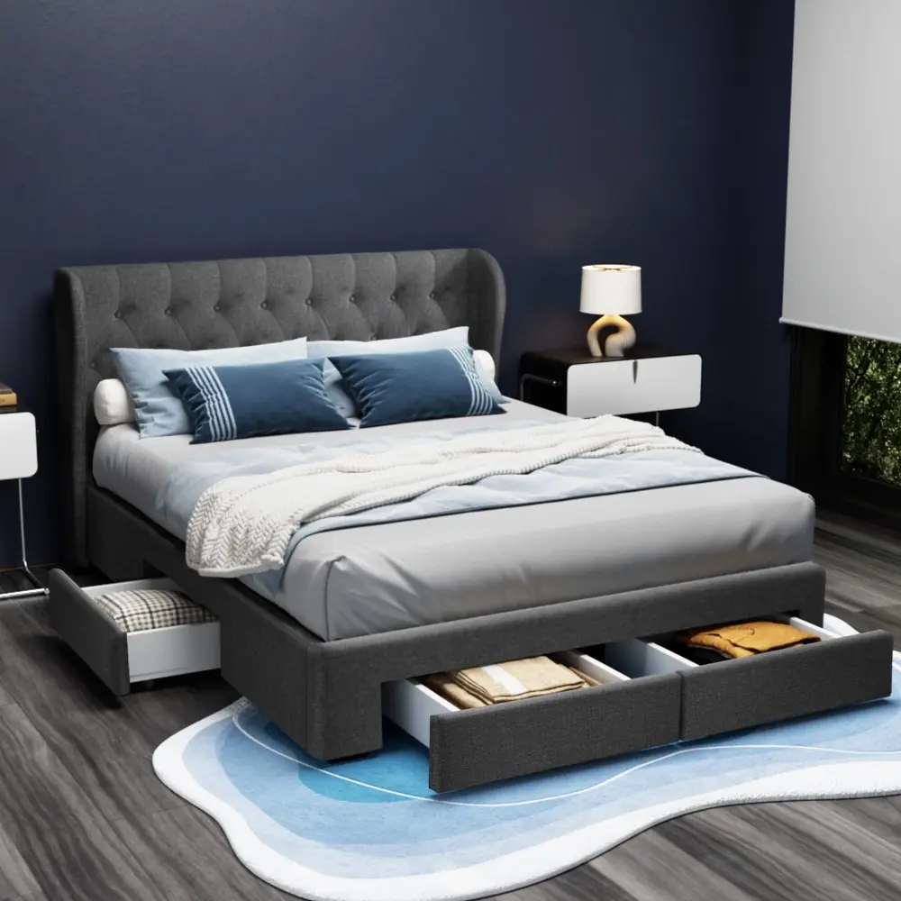 Artiss Bed Frame Queen Size with 4 Drawers Charcoal MILA - Furniture