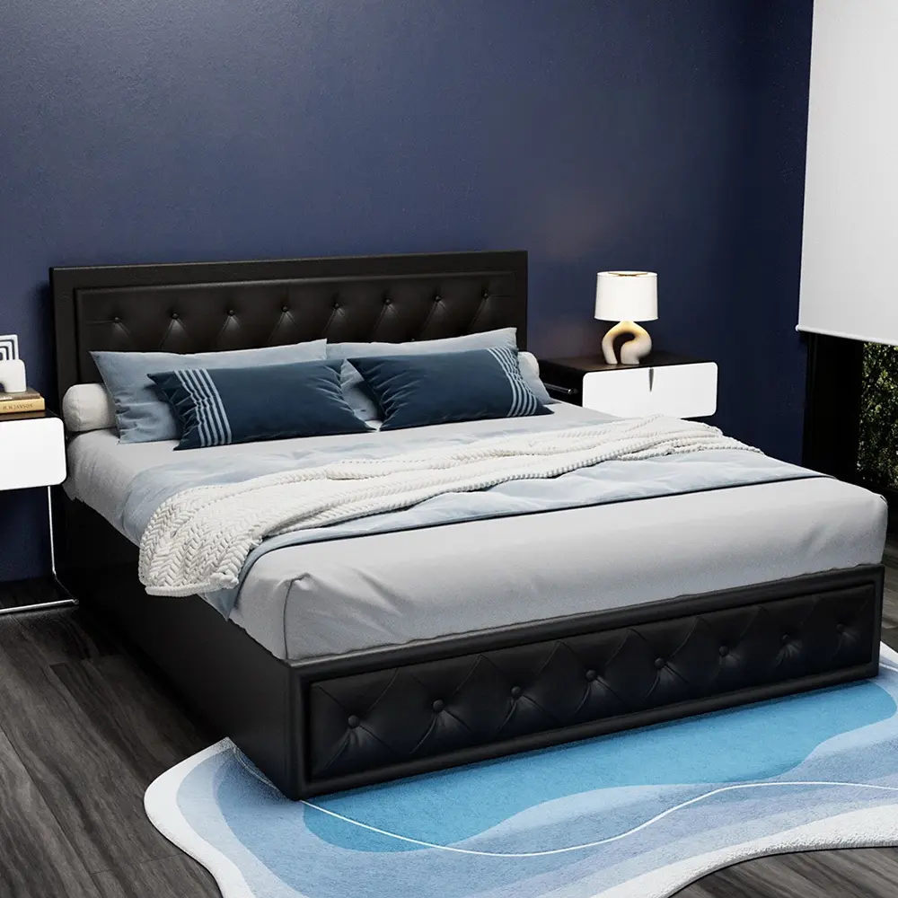 Artiss Bed Frame King Size Gas Lift Black TIYO - Furniture