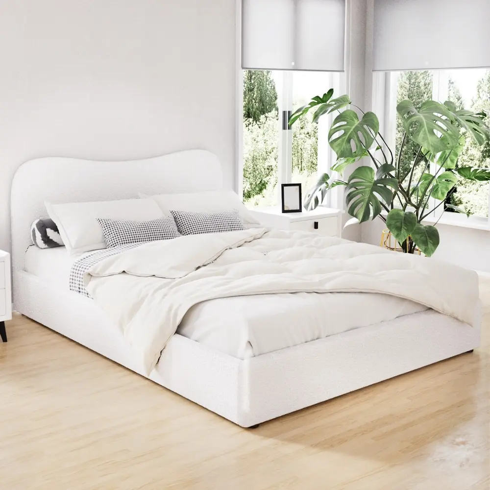 Artiss Bed Frame Double Size Boucle DARA WH-ABC