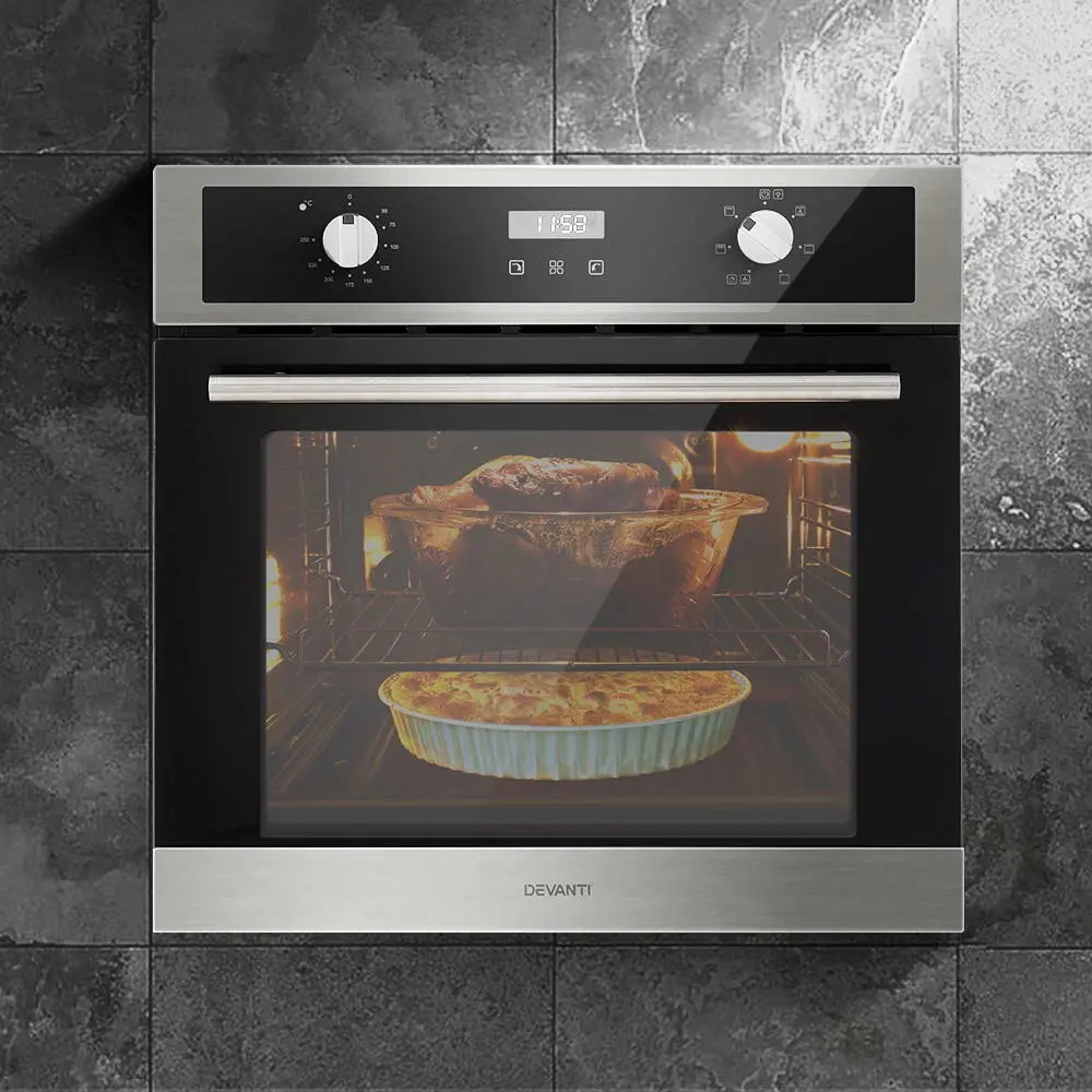 Devanti Electric Built In Wall Oven 80L Convection Grill Ovens Stainless Steel - Home & Garden