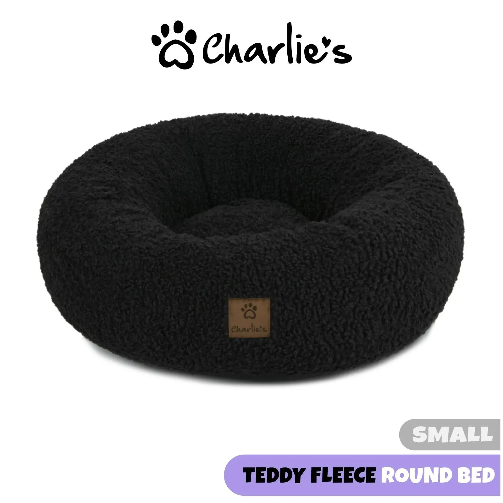 5001183 Charlie's Teddy Fleece Round Bed Charcoal S - Pets