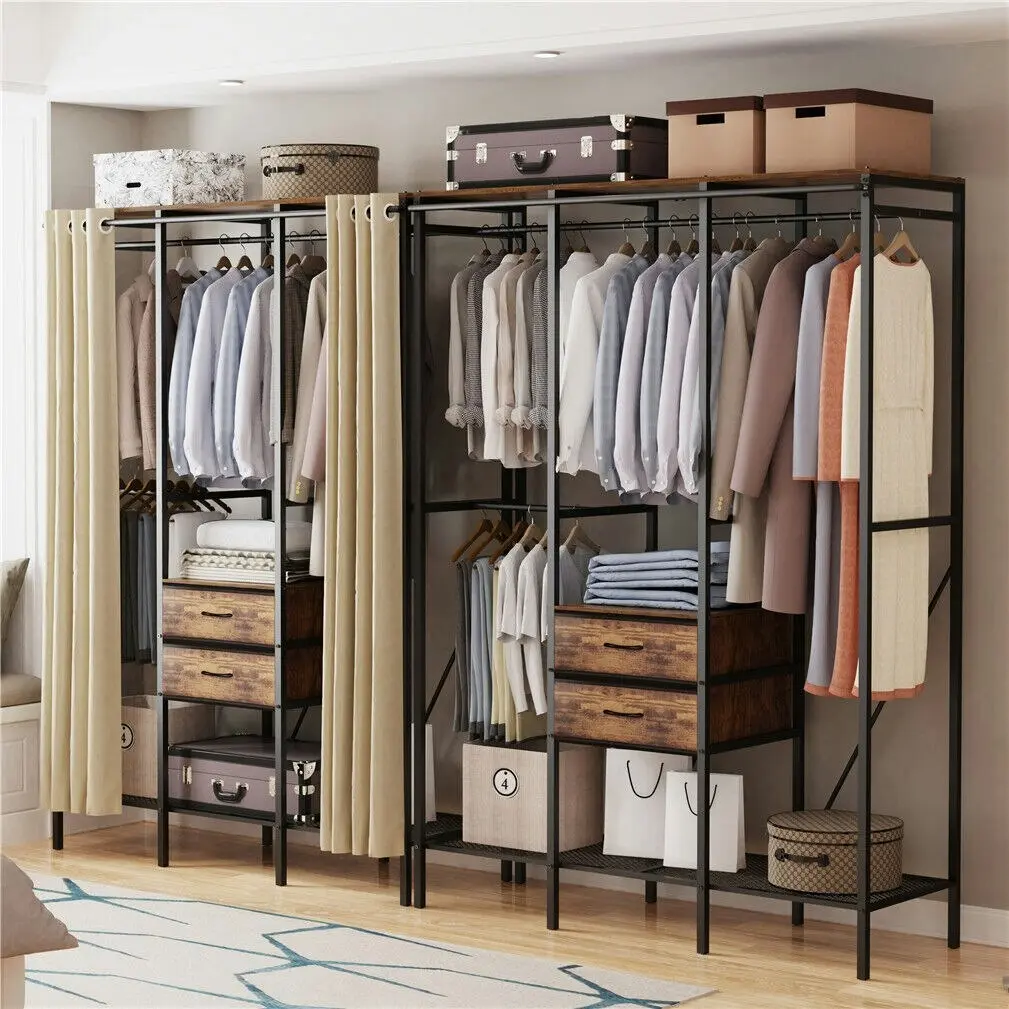 Fin Xxl Heavy Duty Wardrobe With 2 Drawers Bedroom Storage Hanging Bar Clothes Rail - Home & Garden