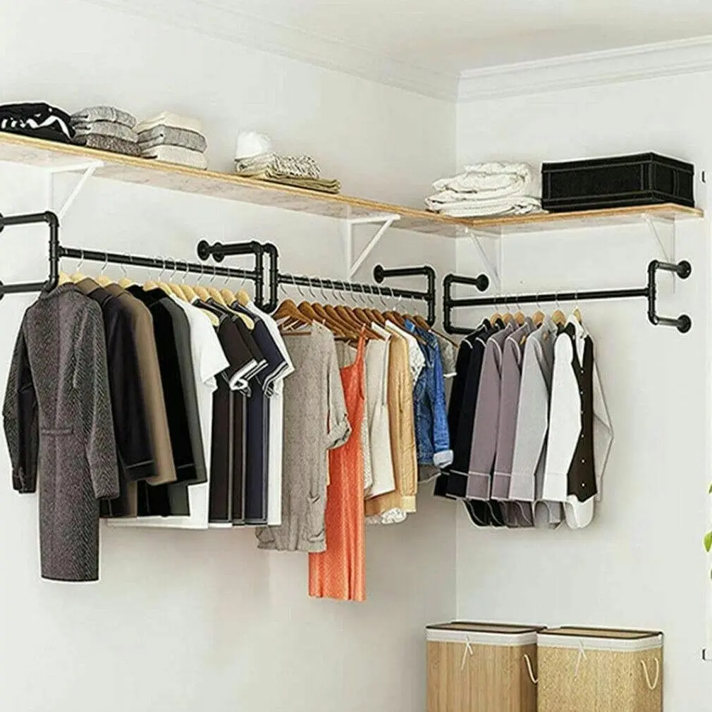 Industrial Pipe Garment Rack with Detachable Wall Mount and 2-Base Options