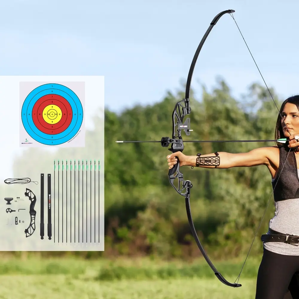 Everfit 55lbs Bow Arrow Set Recurve Takedown Archery Hunting for Beginner Green - Sports & Outdoor