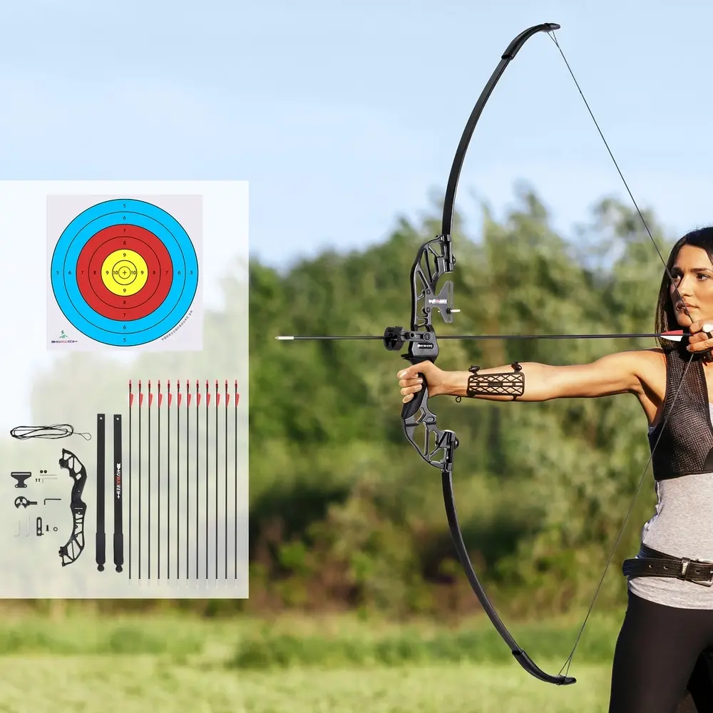 Everfit 55lbs Bow Arrow Set Recurve Takedown Archery Hunting for Beginner Red - Sports & Outdoor