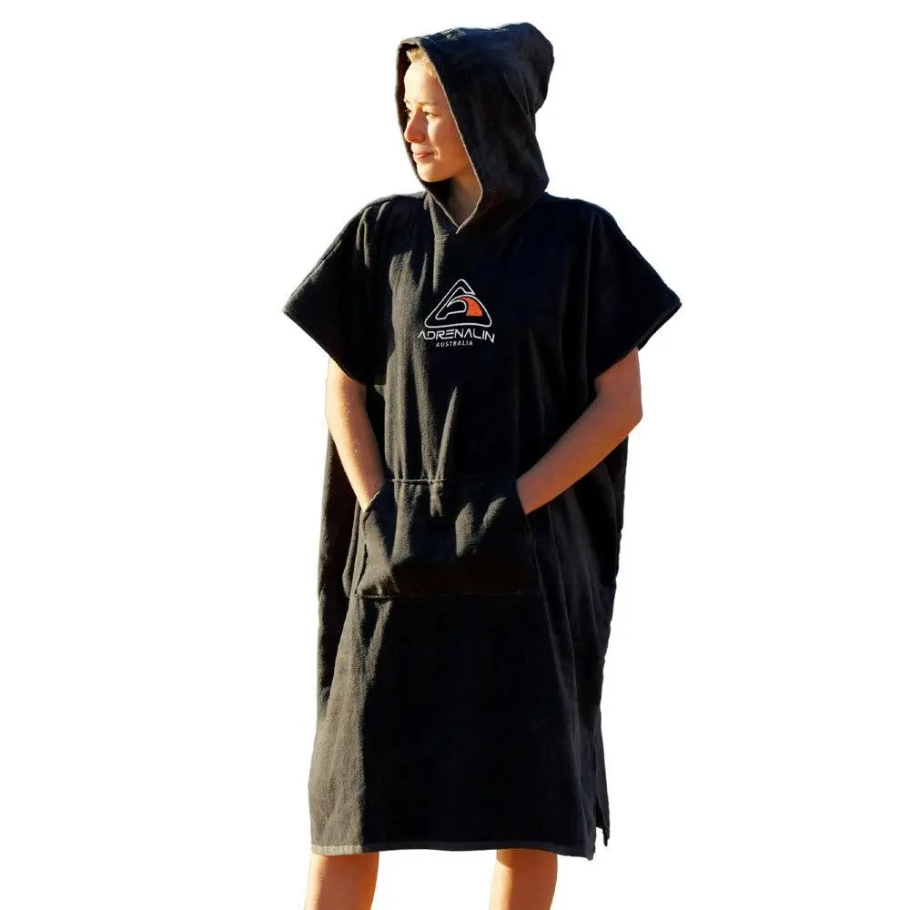 Adrenalin 100% Cotton Beach/Spa/Pool Towel Hooded Poncho Towel L Adults/Teen BLK - Home & Garden