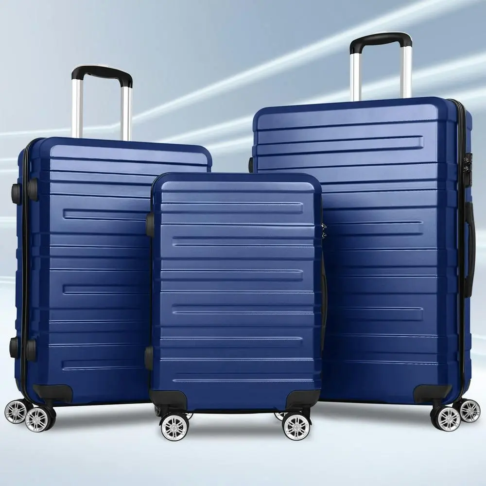 Alfordson Luggage 3PCS Set Suitcase Trolley TSA Carry on Hard Case Navy - Fashion