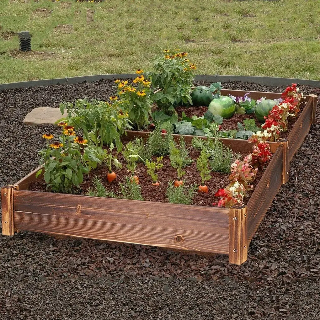 Fin Wooden Raised Garden Bed Outdoor Elevated Ground Planter Growing Beds 65X33X16Cm - Home & Garden