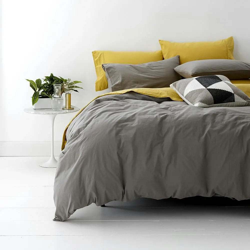 Park Avenue European Double Cotton Quilt Cover w/ Pillowcase Set VNT Washed Coal - Winter Warmers up to 70% Off
