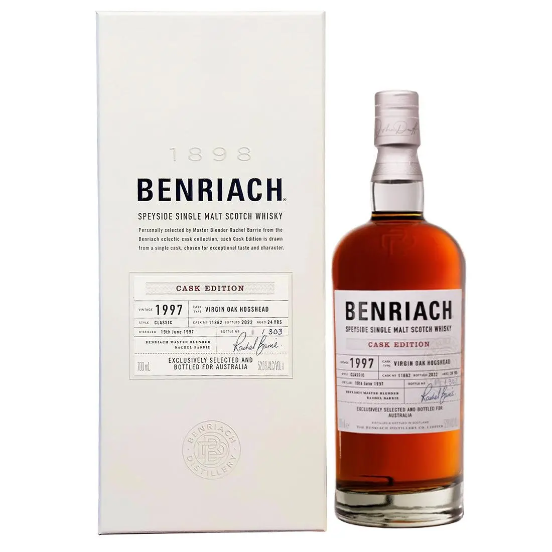 1997 Benriach Single Cask No.11862 Virgin Oak Hogshead 24 Year Old Cask Strength Single Malt Scotch Whisky 700ml - Alcohol