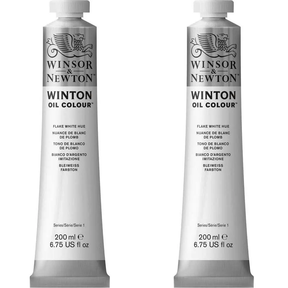 2x Winsor & Newton 200ml Winton Oil Colour Paint Artist Flake White Hue 245 - Hobbies