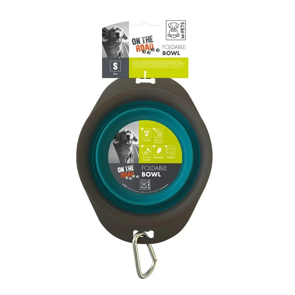 M-Pets 420ml On The Road Foldable Portable Bowl Travel Feeding Container TURQ