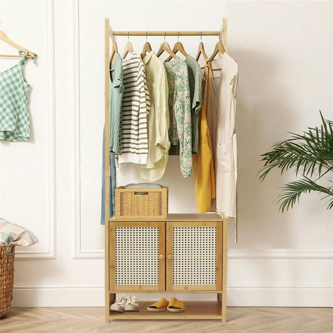 Fin High Strength Bamboo Clothing Rack Closet Organizer Storage Cabinet &Shoe Shelf - Home & Garden