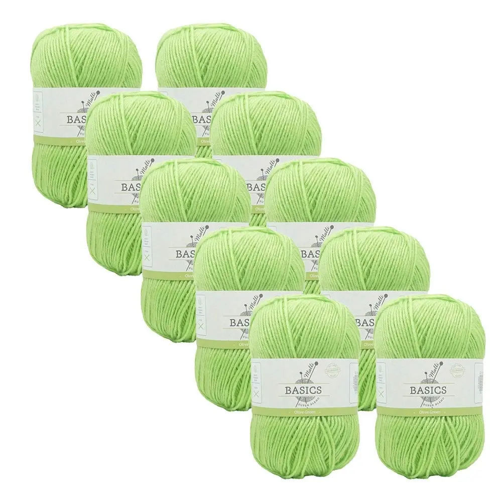 10x Malli Blend Basic 100g Acrylic/Polyester Yarn Knitting/Crochet Olive Green - Hobbies