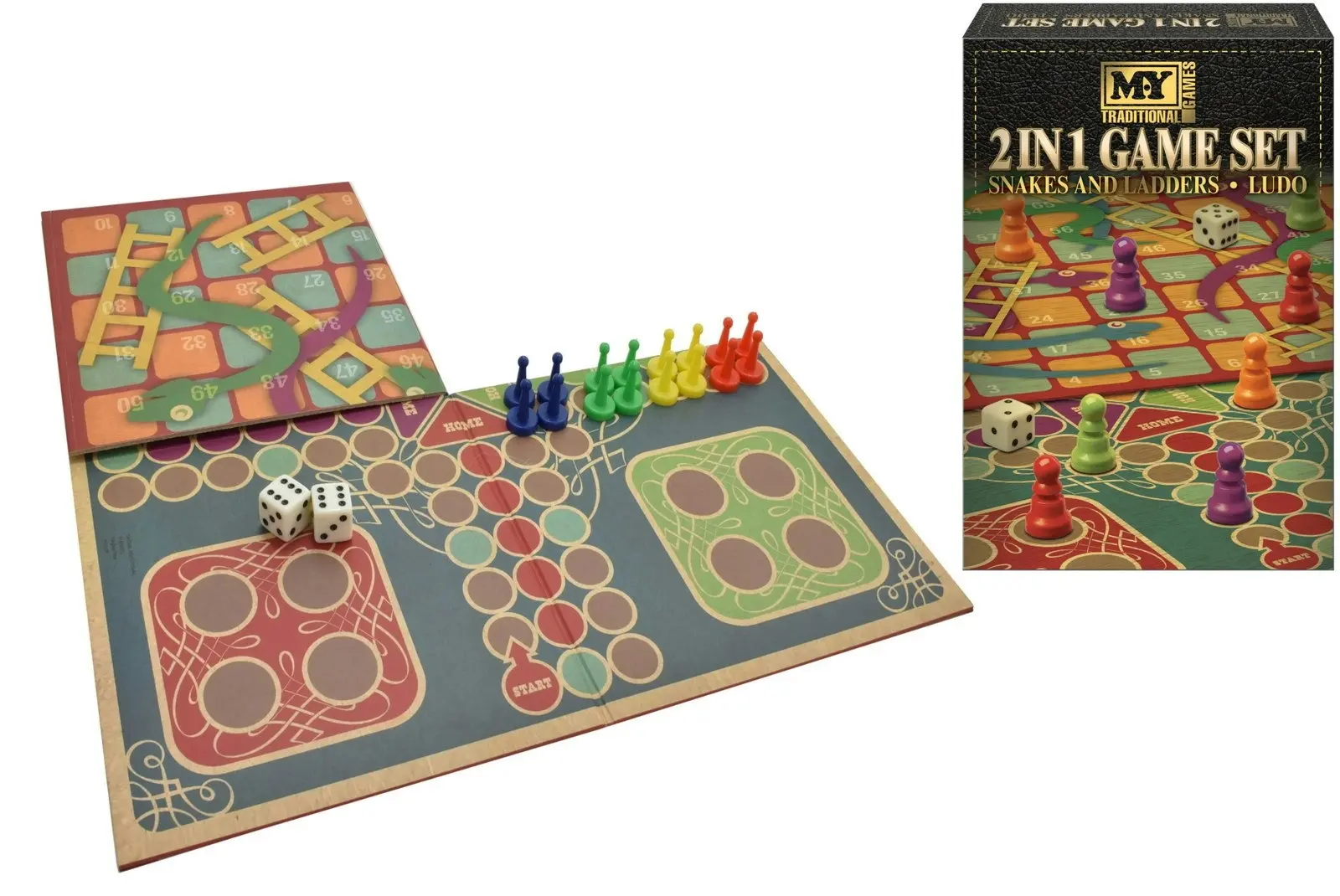 2 In 1 Snakes & Ladders & Ludo Game Set - Toys & Games