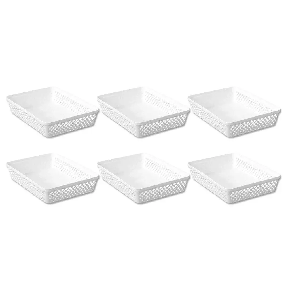 6x Boxsweden Kept Diamond 33x24cm Organiser Tray Household Storage Basket White - Home & Garden