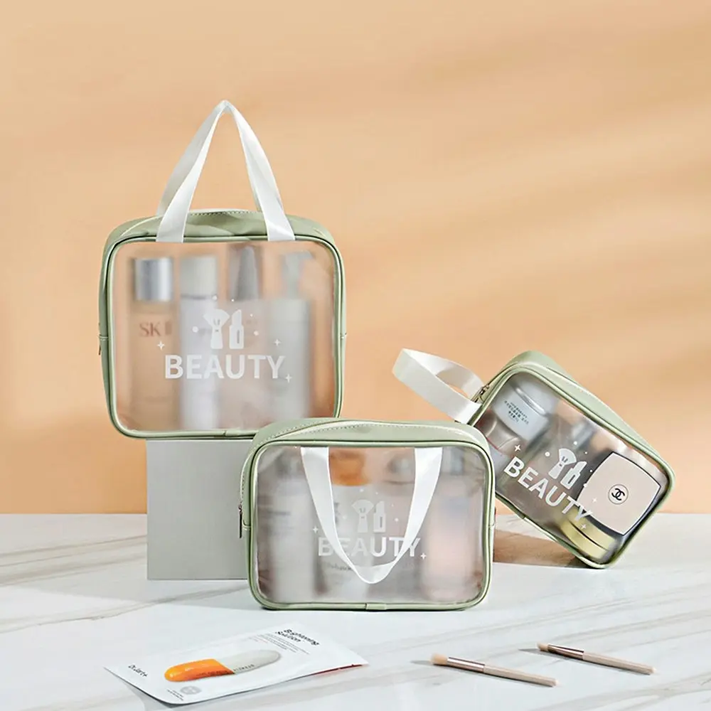 3Pcs Transparent Portable Cosmetic Bag Large Travel Waterproof Wash Storage Bag - Fashion