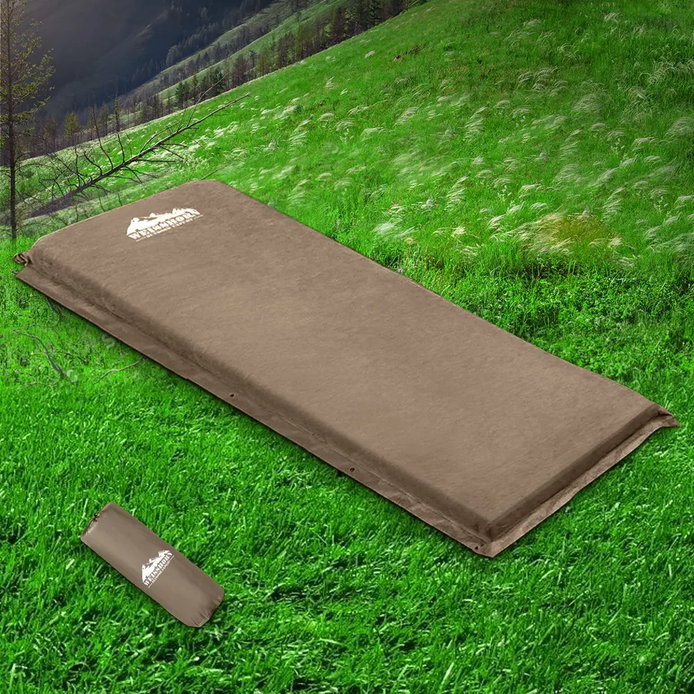 Weisshorn Self Inflating Mattress Camping Sleeping Mat Air Bed Single Coffee - Sports & Outdoor