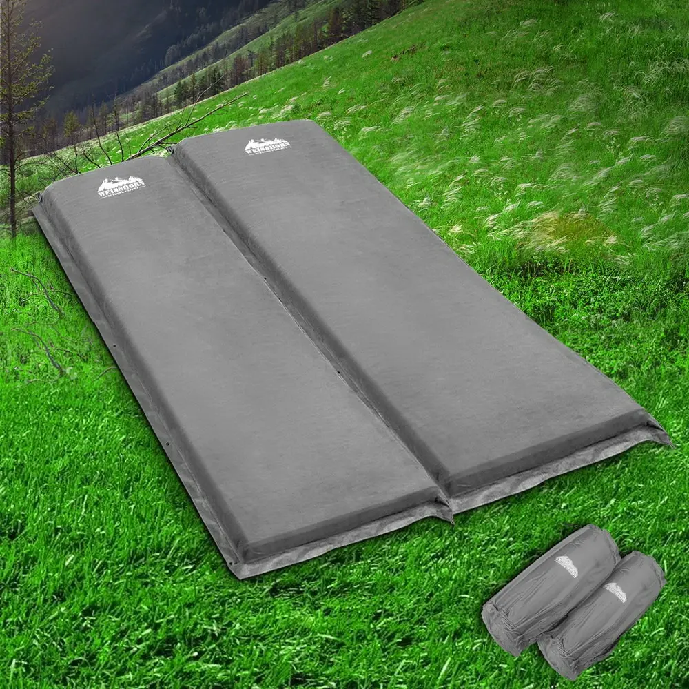 Weisshorn Self Inflating Mattress Camping Sleeping Mat Air Bed Double Set Grey - Furniture