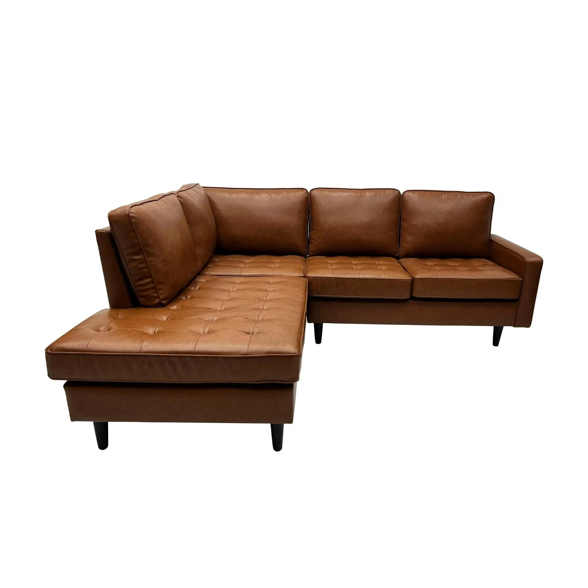 Stockholm 5 Seater Sofa LHF Chaise Premium Faux Leather Sofa Tan - Furniture