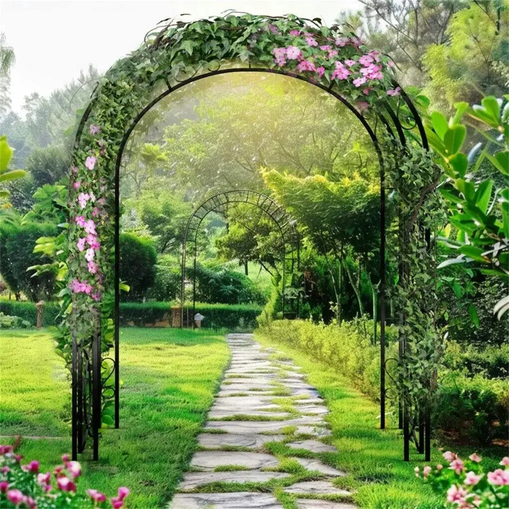 Fin Xxl Tall Metal Garden Arch Trellis Double Column Curved Climbing Plant Archway - Religious & Ceremonial