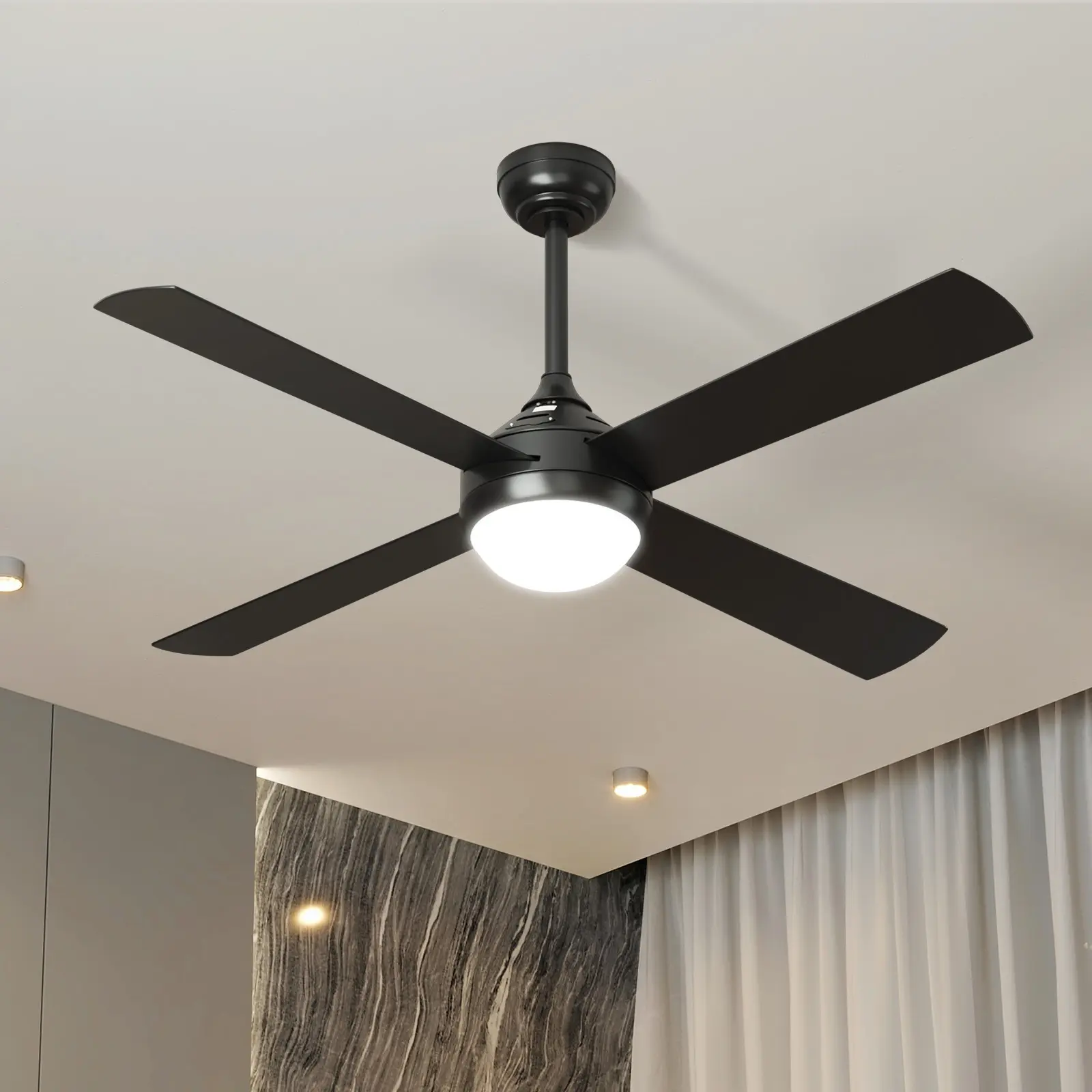 Vevare 52'' Ceiling Fan AC Motor with LED Light Remote Control Black - Home & Garden