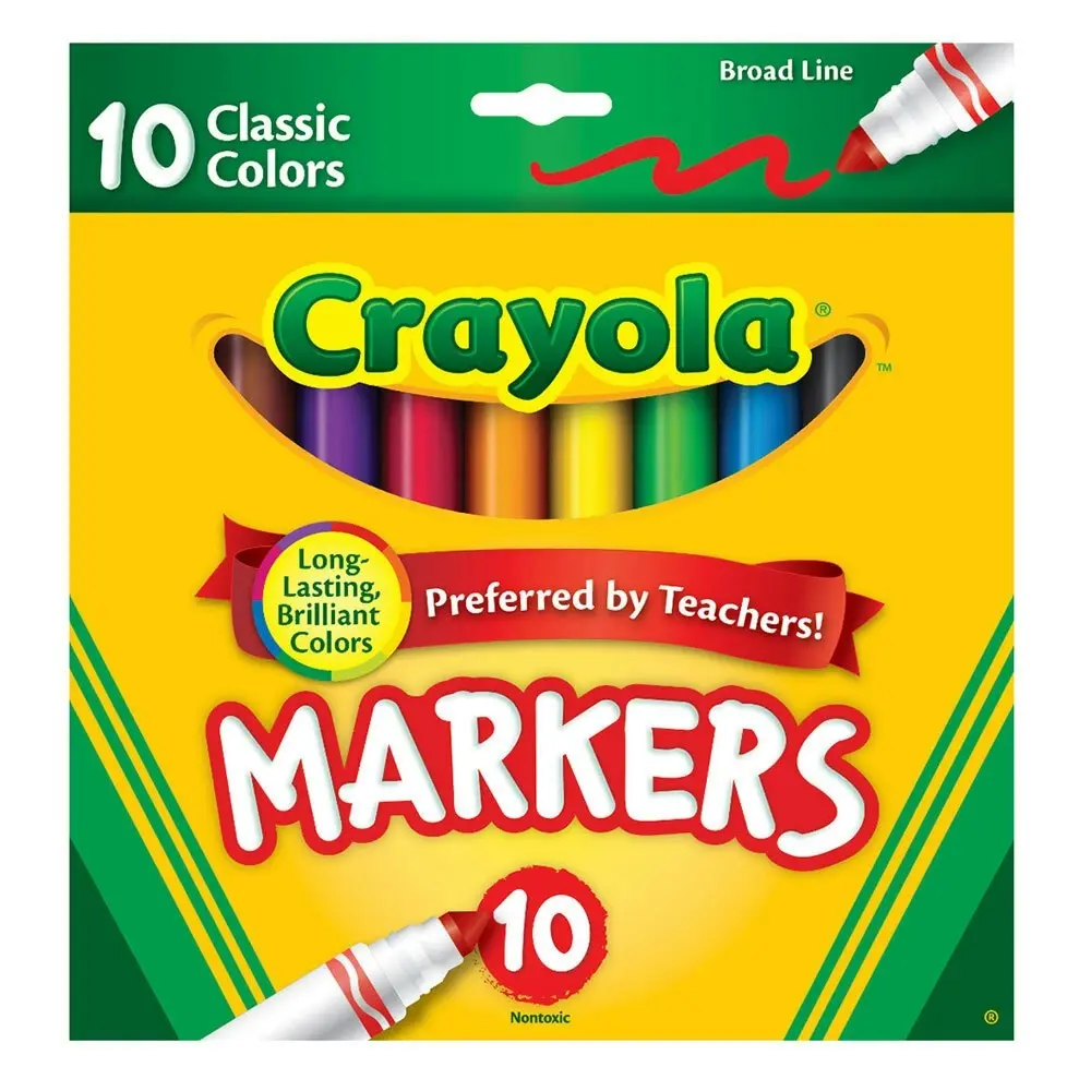 10PK Crayola Classic Broadline Markers Drawing Colouring Pen Kids 3y+ Art/Craft - Office