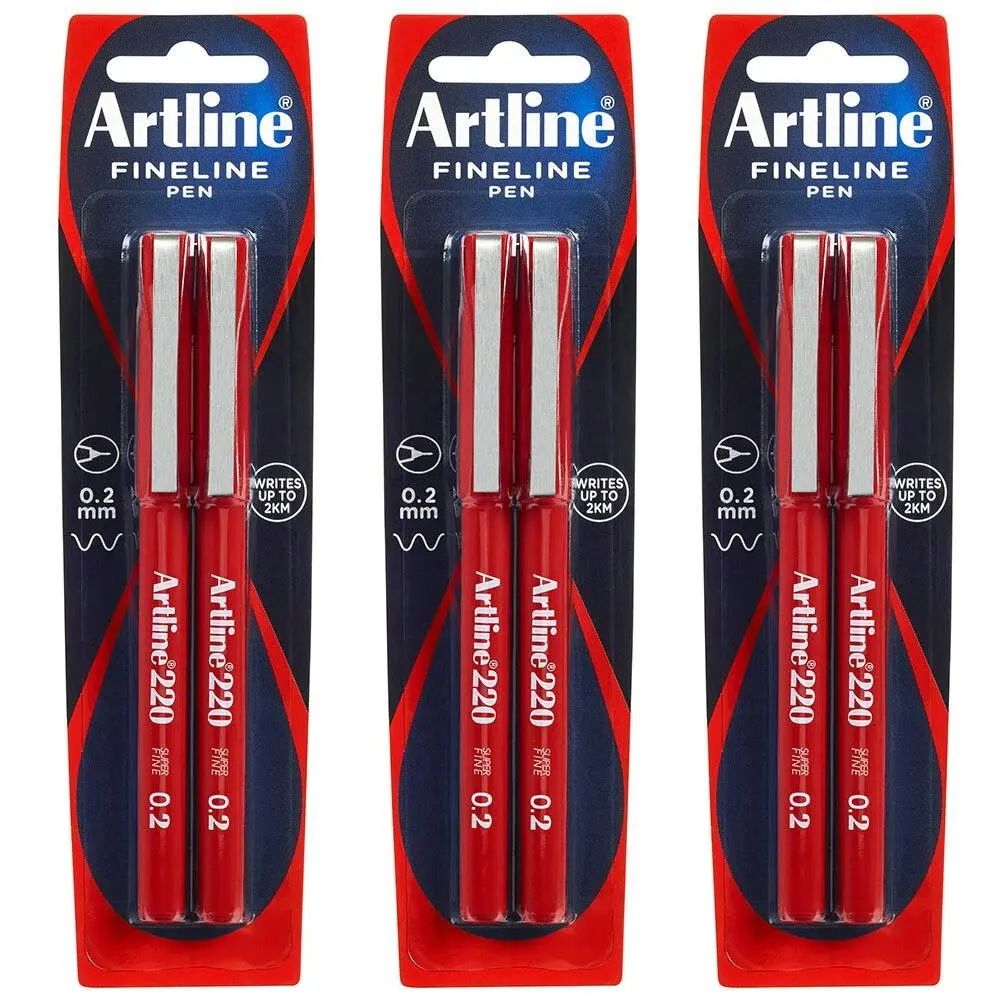 6pc Artline Fineline 220 Super Fine 0.2mm Line Width Work/School Writing Pen Red - Back to School Specials