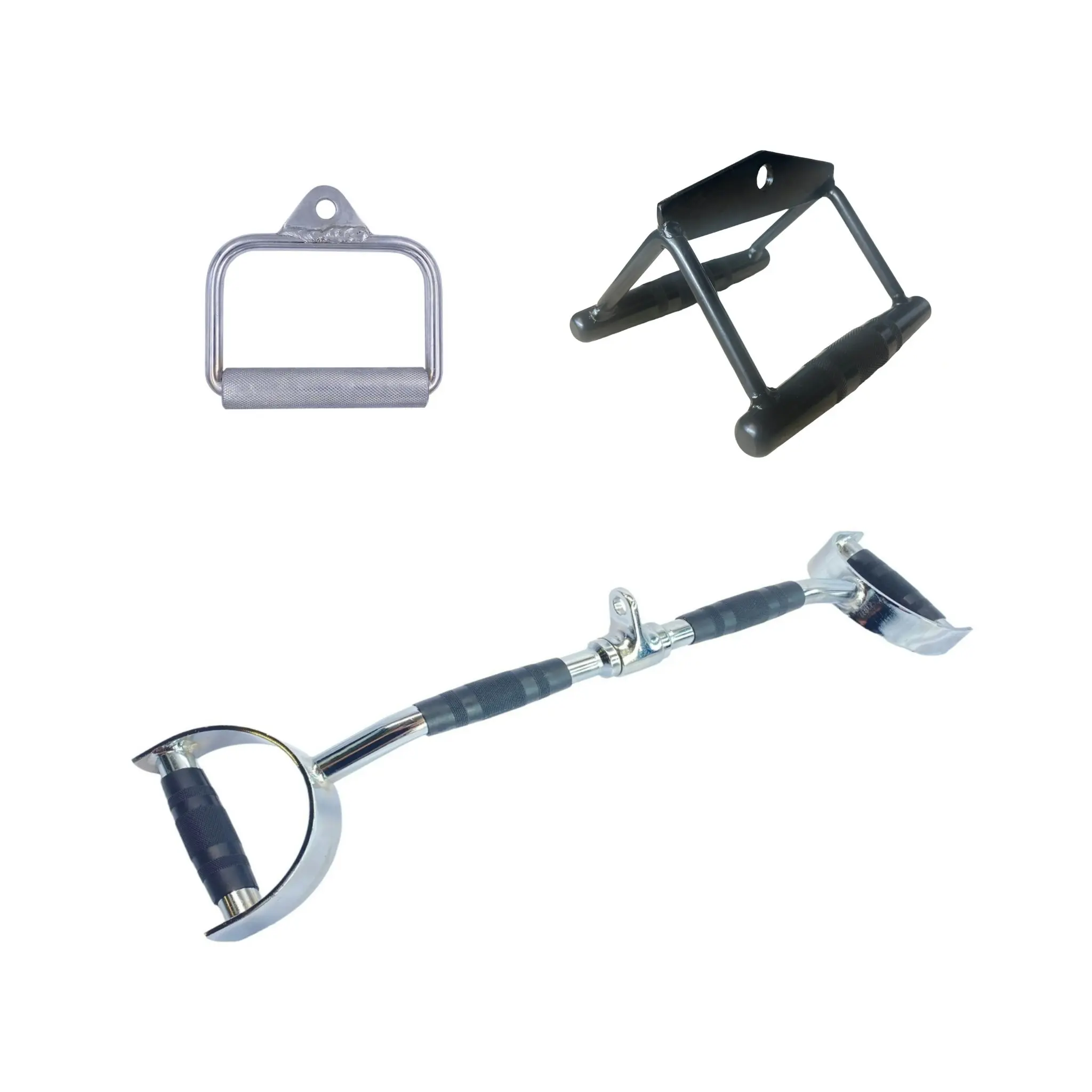 Cable Attachment Pack B - Stirrup, Multi-Purpose bar, Rubber Lat Pulldown D-Handle