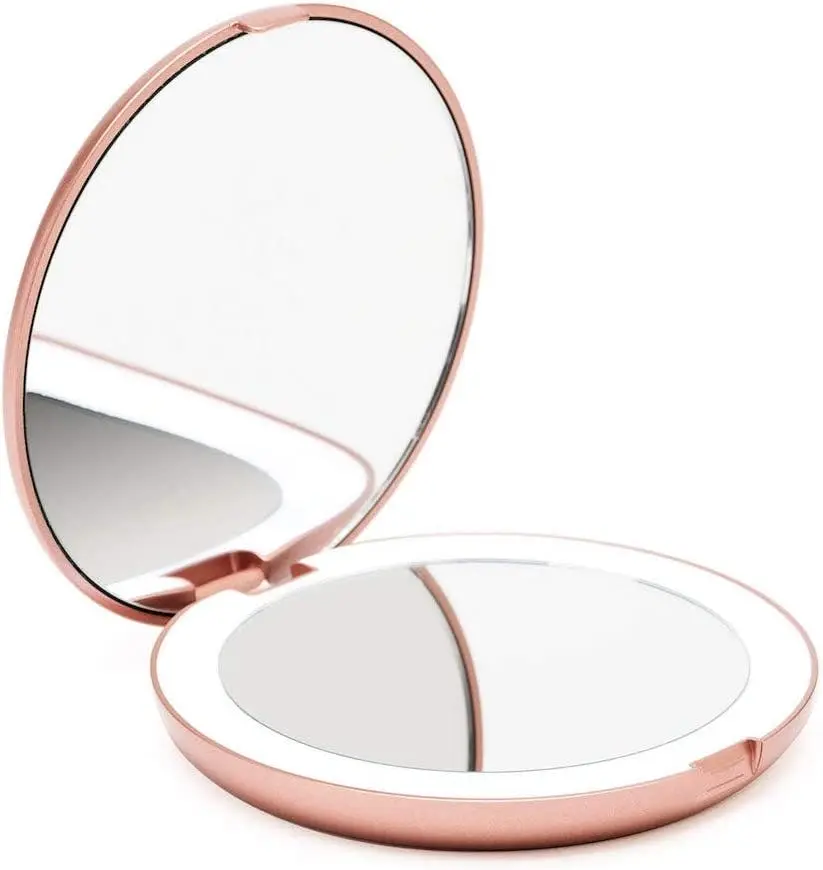 Compact Makeup Mirror 1X/10X Magnifying LED Natural Daylight Travel Size Rose Gold - Beauty