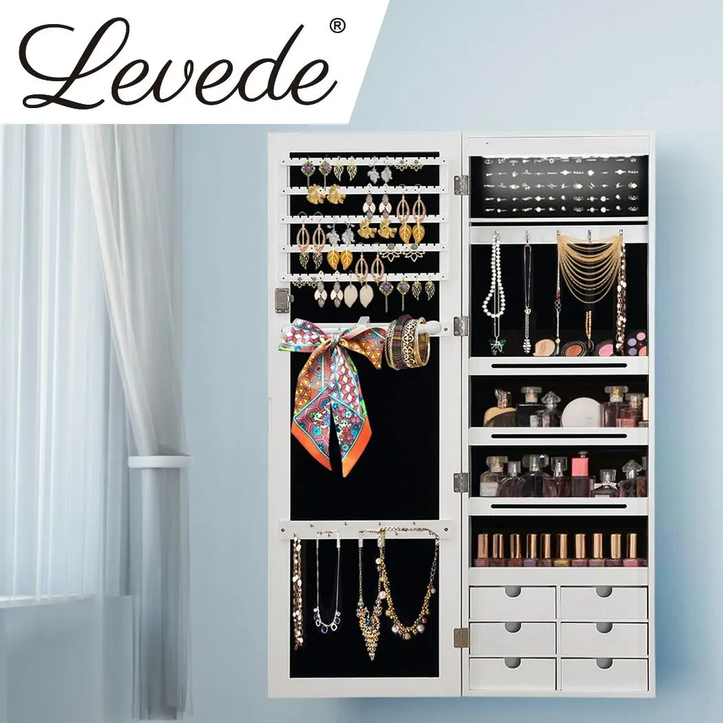 Levede Jewellery Cabinet Full Length Mirror Organizer Jewelry Box White - Home & Garden