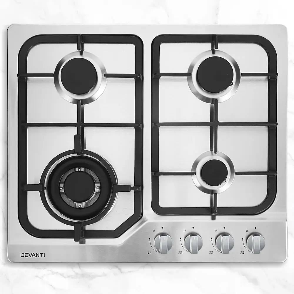 Devanti Gas Cooktop 60cm 4 Burner Silvir - Home & Garden
