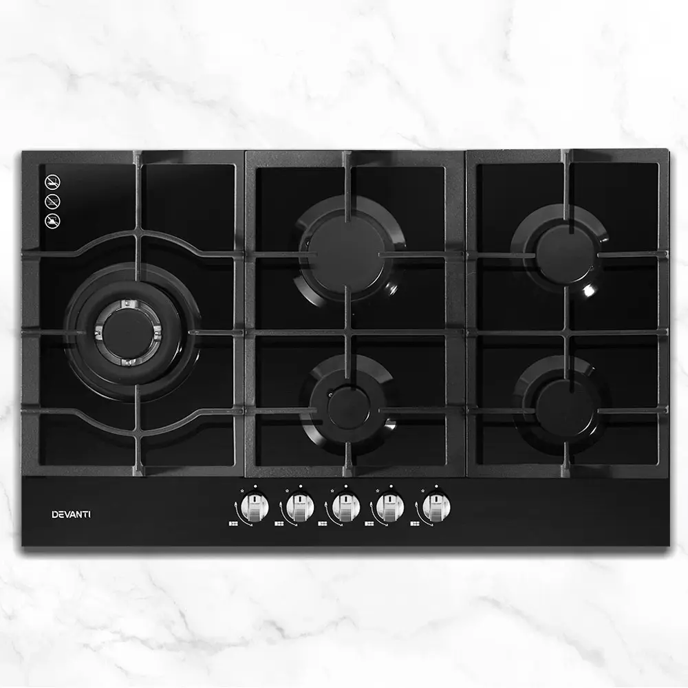 Devanti Gas Cooktop 90cm 5 Burner Black - Home & Garden