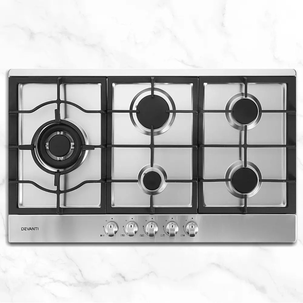 Devanti Gas Cooktop 90cm 5 Burner Silvir - Best Sellers From $10
