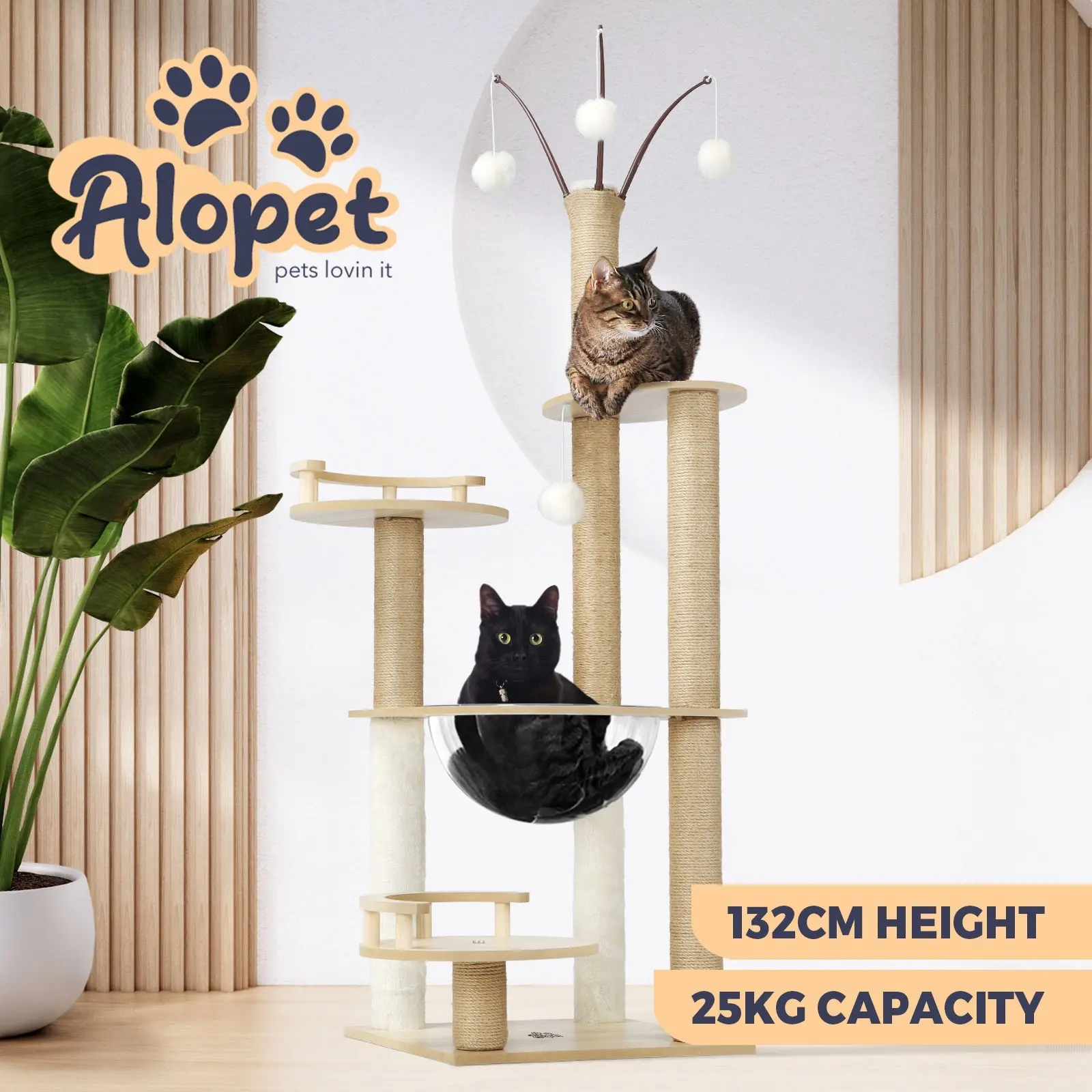 Alopet Cat Tree Tower Scratching Post Scratcher Cats Condo House Bed Wood 132cm - Pets