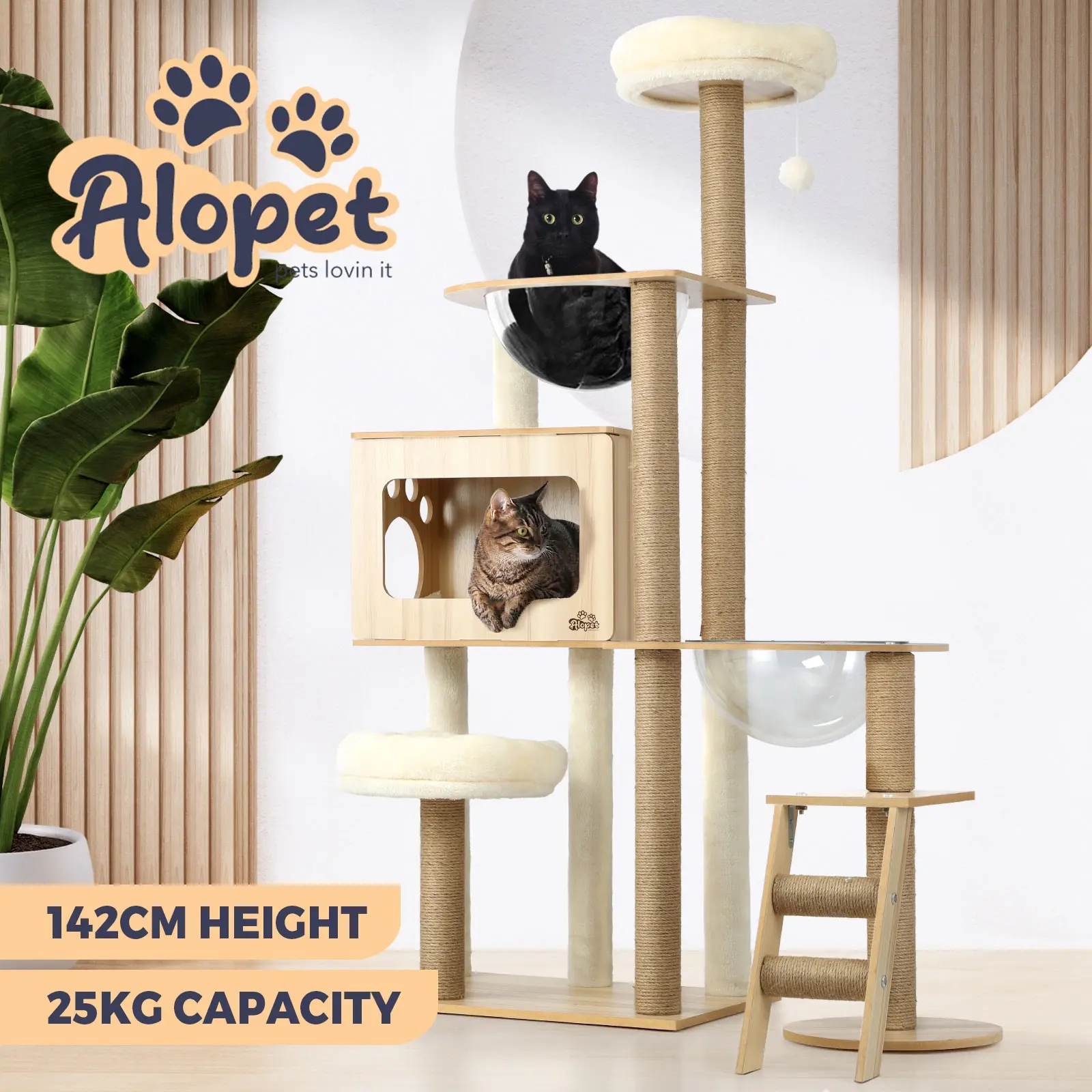 Alopet Cat Tree Tower Scratching Post Scratcher Cats Condo House Bed Wood 142cm - Pets