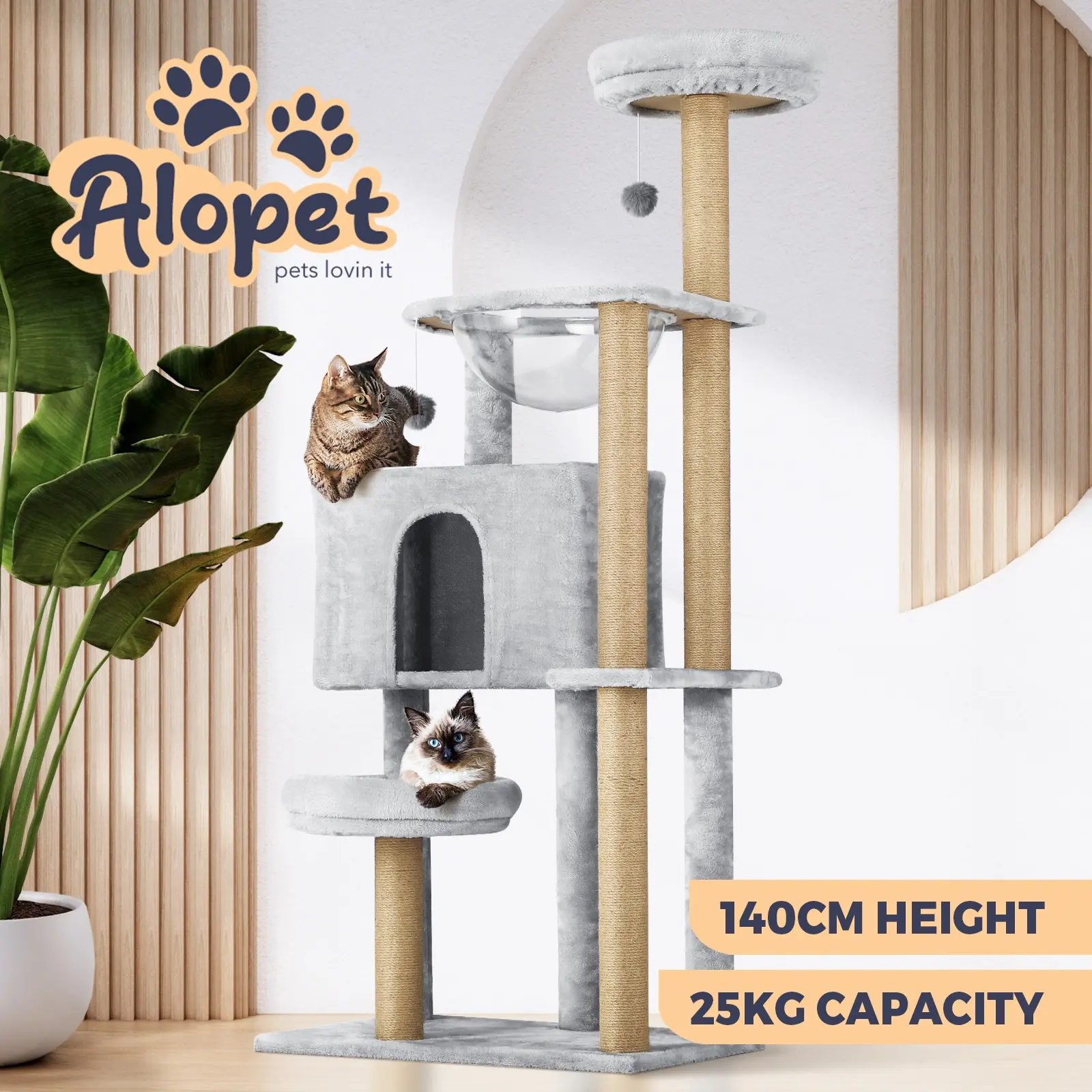 Alopet Cat Tree Tower Scratching Post Scratcher Cats Condo House Bed Wood 140cm - Pets