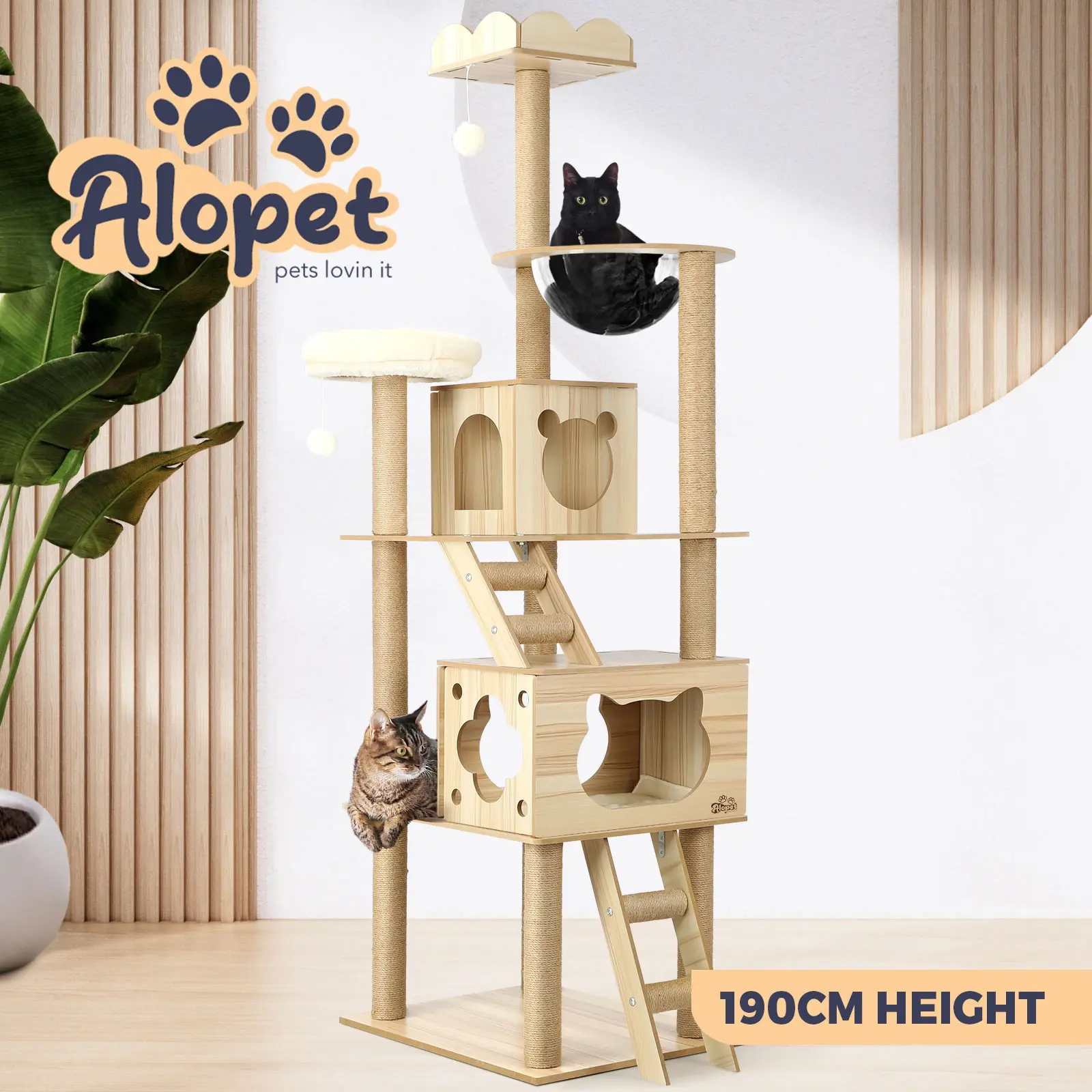 Alopet Cat Tree Scratching Post Scratcher Tower Wood Condo House Bed Large 190CM - Pets