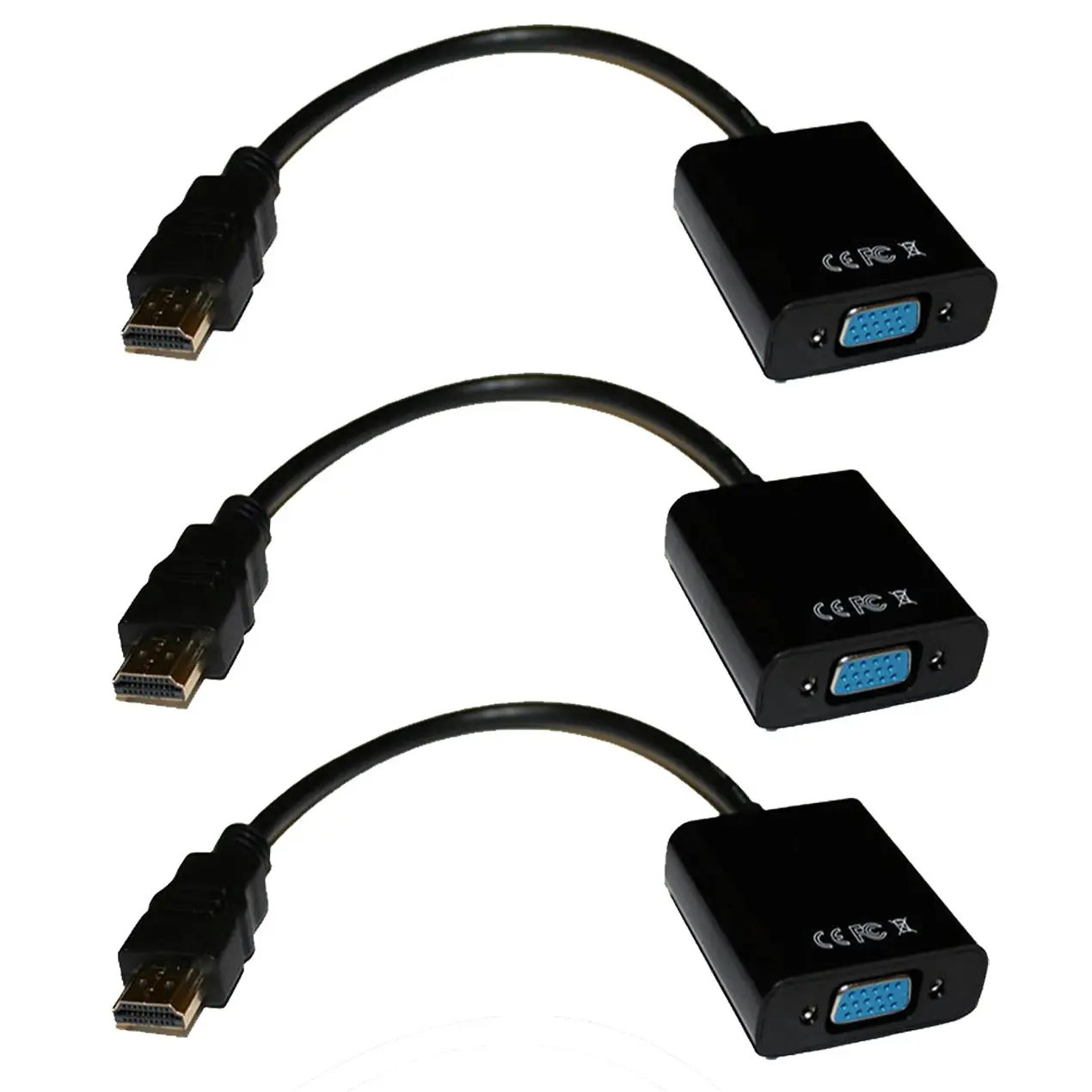 3Pc Hdmi To Vga Converter Cable 1080P + 3.5Mm Stereo Audio Digital Analog Conversion 3X - Electronics