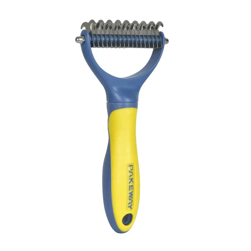 Pakeway T10 Dual Head Dematting Rake Pet Dogs/Cats Grooming Comb Blue/Yellow - Pets
