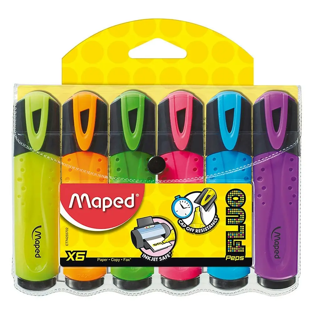 6pc Maped Chisel Highlighter Markers Pen School/Office/Home Assorted Colours - Back to School Specials
