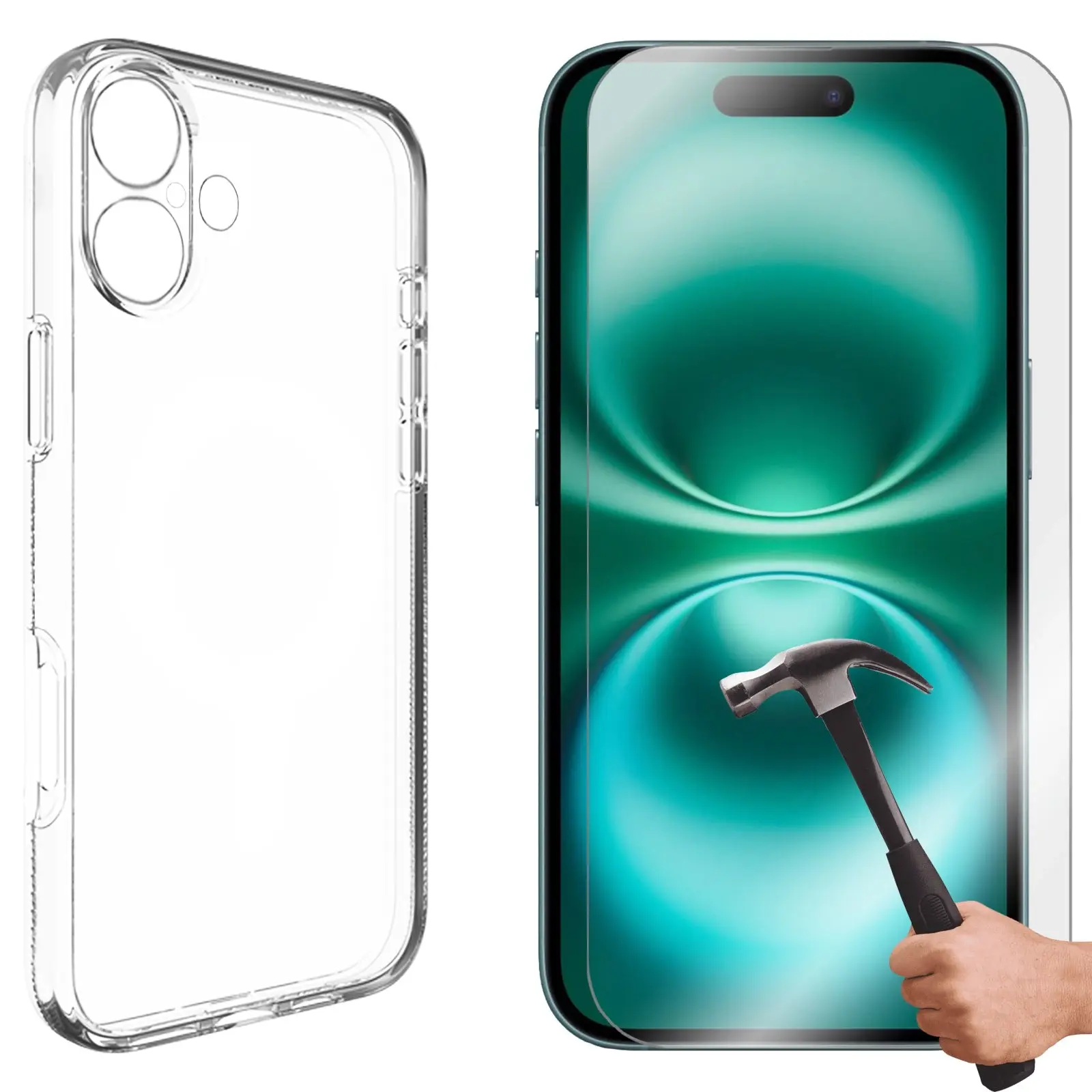 For Apple iPhone 16 Phone Case Cover and Tempered Glass Screen Protector Clear - Electronics