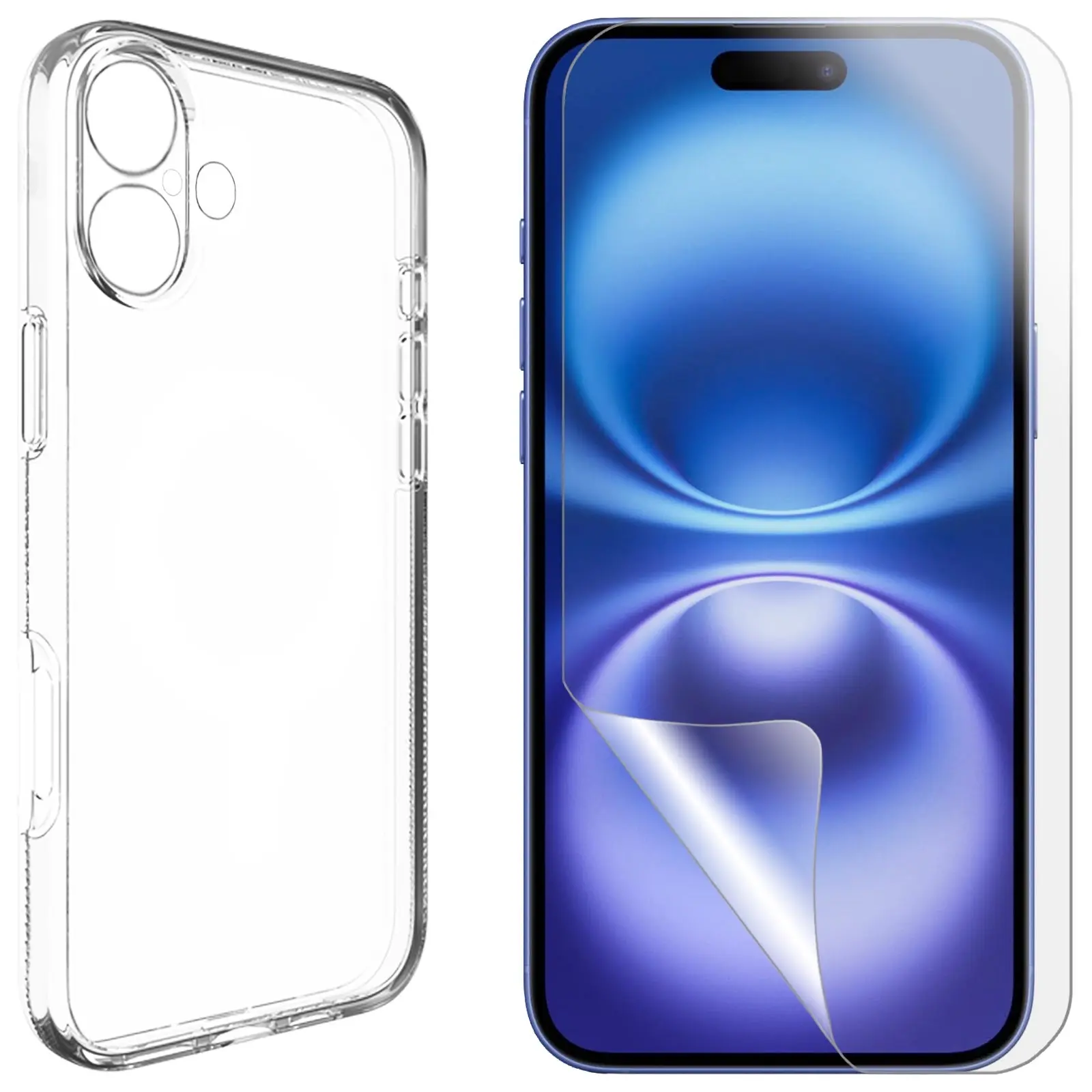 For Apple iPhone 16 PLUS Clear Phone Case Cover and Soft Film Screen Protector Guard - Electronics