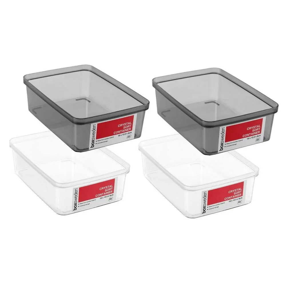 4x Boxsweden Crystal Sort Container 19cm Home Office Storage Organiser Assorted - Home & Garden