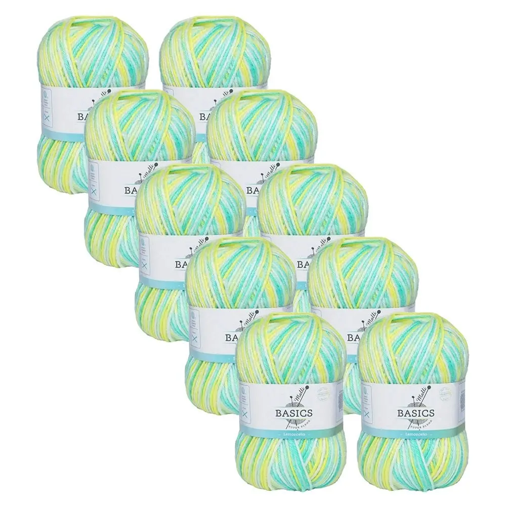 10x Malli Blend Basic Multi Colour 100g Acrylic/Polyester Yarn Lemoncello - Hobbies