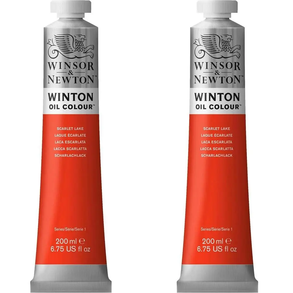 2x Winsor & Newton 200ml Winton Oil Colour Paint Artist/Painting Scarlet Lake - Hobbies