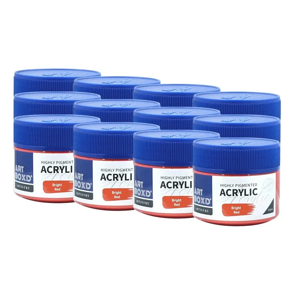 12x Art Boxd 100ml Premium Acrylic Artists Craft Paint High Pigmented Bright Red - Hobbies
