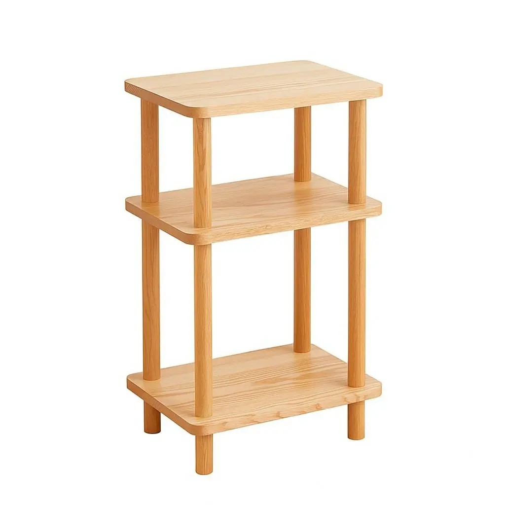 3 Tier Solid Oak Tall Side Table Display Rack Shelf Bookstand Storage Rack Stand - Furniture