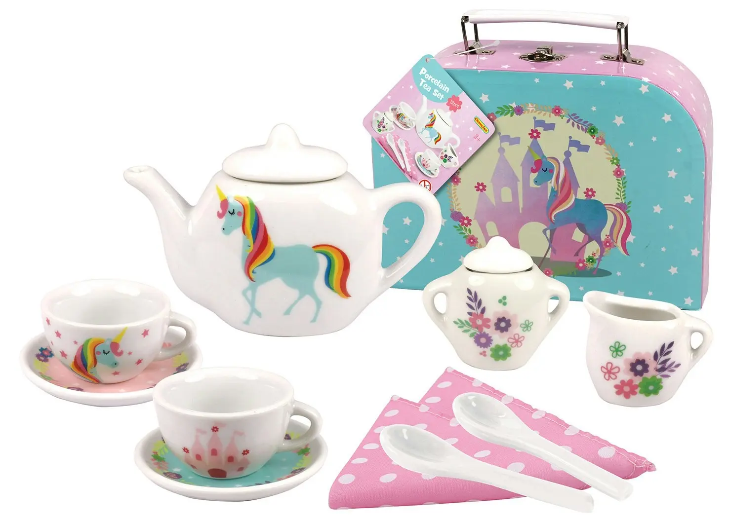 13pcs Kaper Kidz Rainbow Unicorn themed Kids/Children's Porcelain Tea Cup Set 3+ - Toys & Games