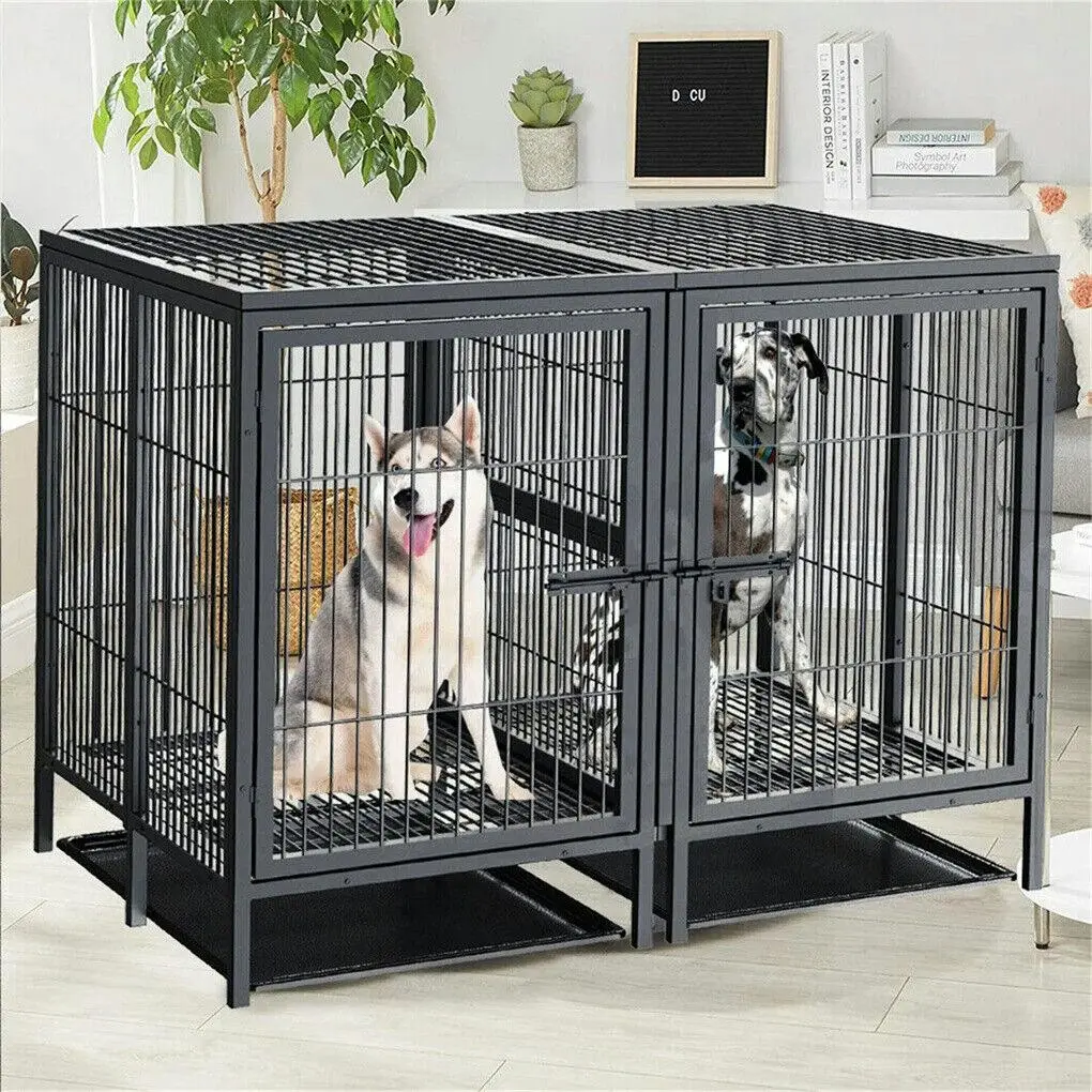 Fin Jumbo Elevated Dog Cage Heavy Duty Metal Frame Pet Playpen Crate Kennel W 2 Door - Pets